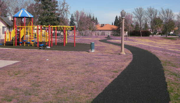 Rubberway Rubber Trails are Safe and Non-Slip, making comfortable walking and jogging trails for parks