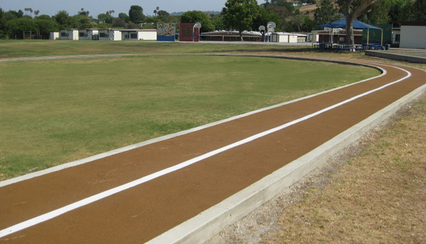 Rubberway Running Tracks can be made in all sizes and can be small scale for elementary and middle schools