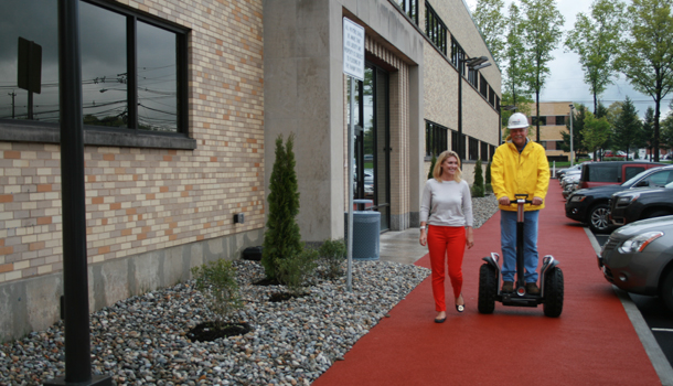 Rubberway Rubber Sidewalk at Corporate Campuse for sustainability and stormwater management