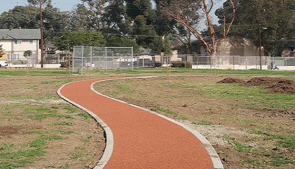 Rubberway Rubber Trail at the Vanguard Learning Center is flexible and porous